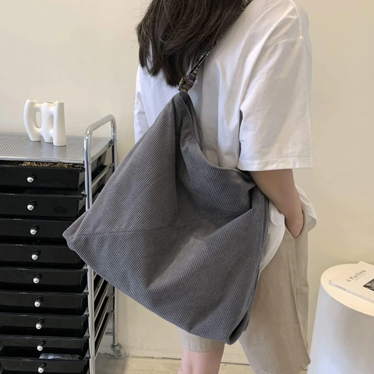 Women Corduroy Tote Bag Large Shoulder Hobo Bag for Women Boho Casual Handbag Purse