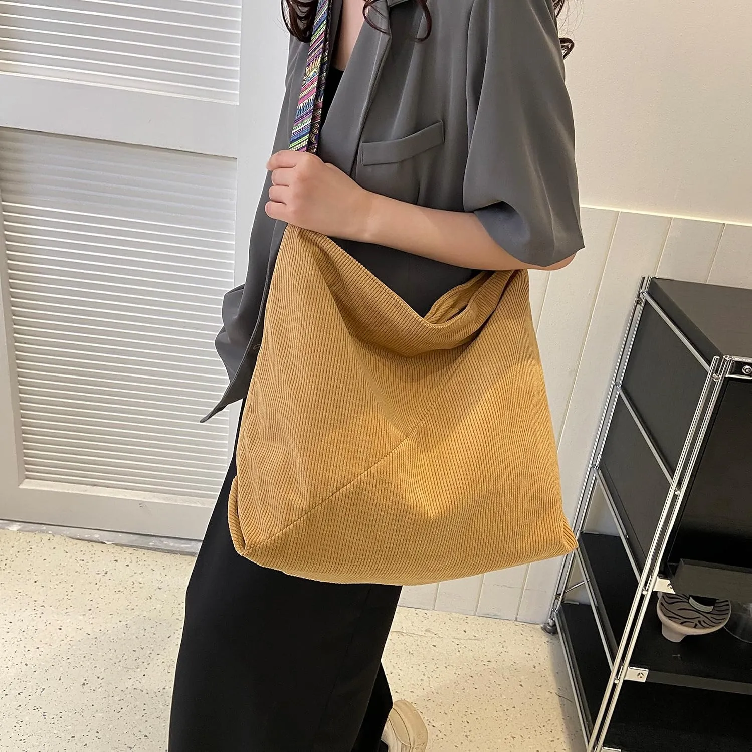 Women Corduroy Tote Bag Large Shoulder Hobo Bag for Women Boho Casual Handbag Purse