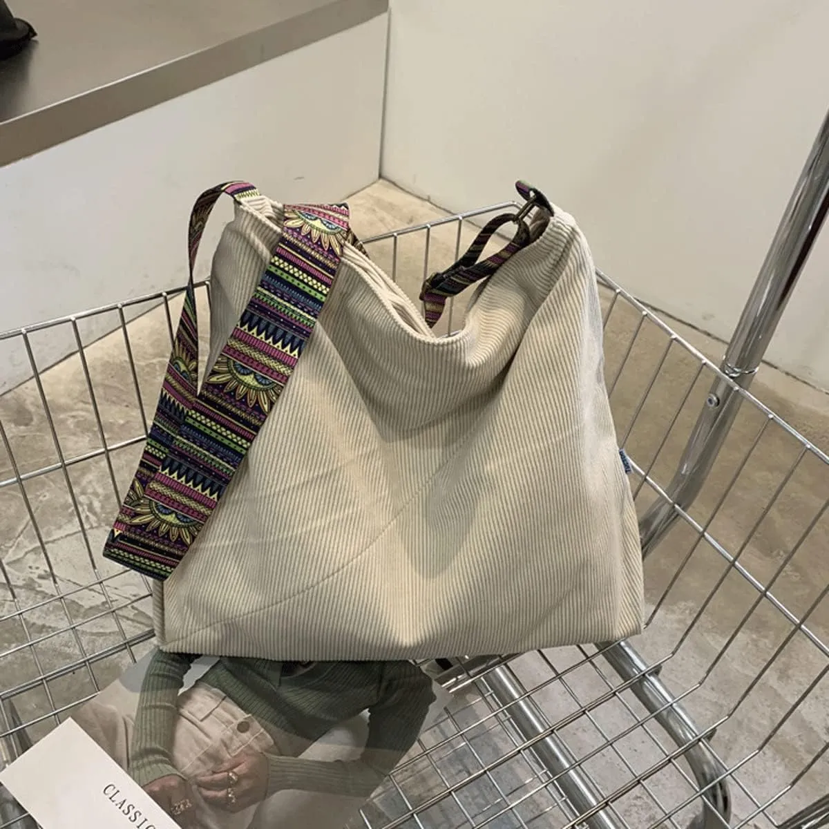 Women Corduroy Tote Bag Large Shoulder Hobo Bag for Women Boho Casual Handbag Purse