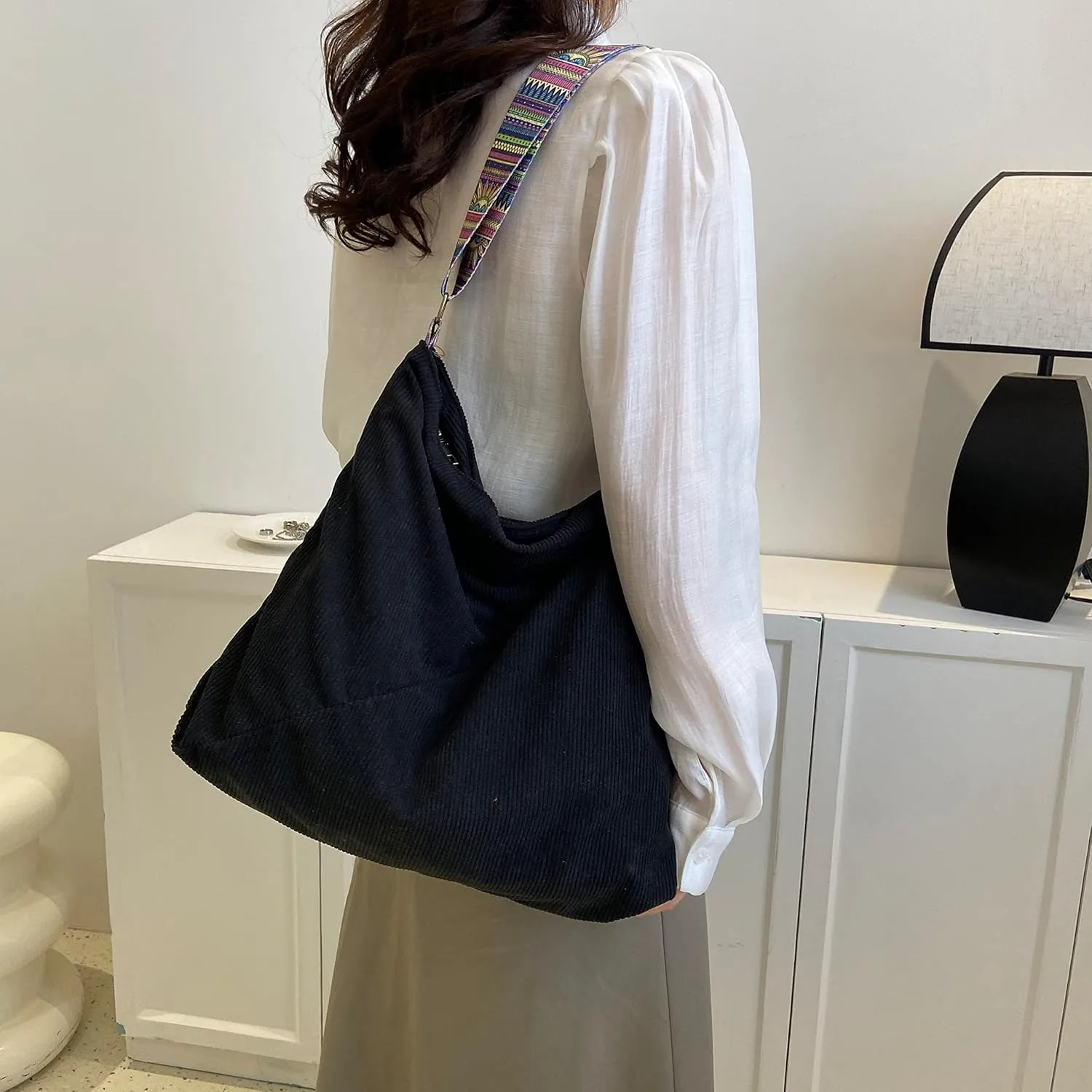 Women Corduroy Tote Bag Large Shoulder Hobo Bag for Women Boho Casual Handbag Purse