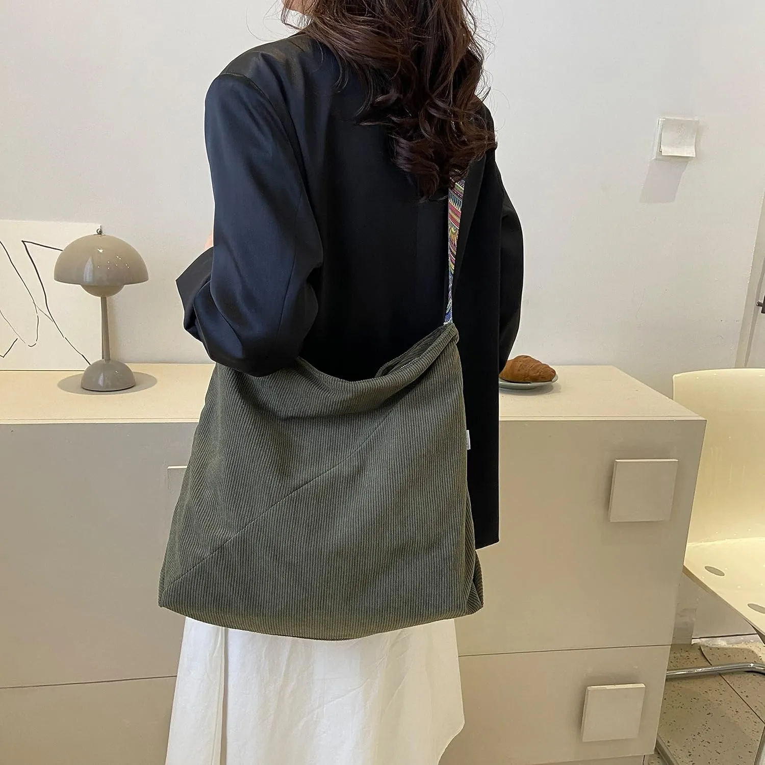 Women Corduroy Tote Bag Large Shoulder Hobo Bag for Women Boho Casual Handbag Purse