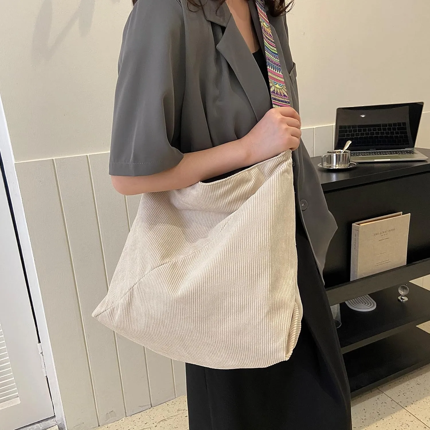 Women Corduroy Tote Bag Large Shoulder Hobo Bag for Women Boho Casual Handbag Purse