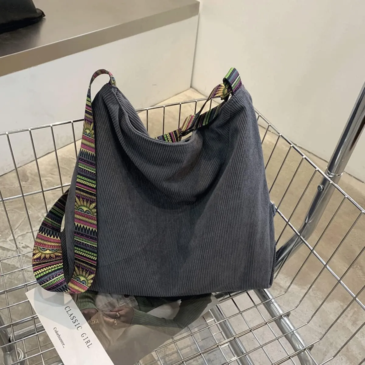 Women Corduroy Tote Bag Large Shoulder Hobo Bag for Women Boho Casual Handbag Purse