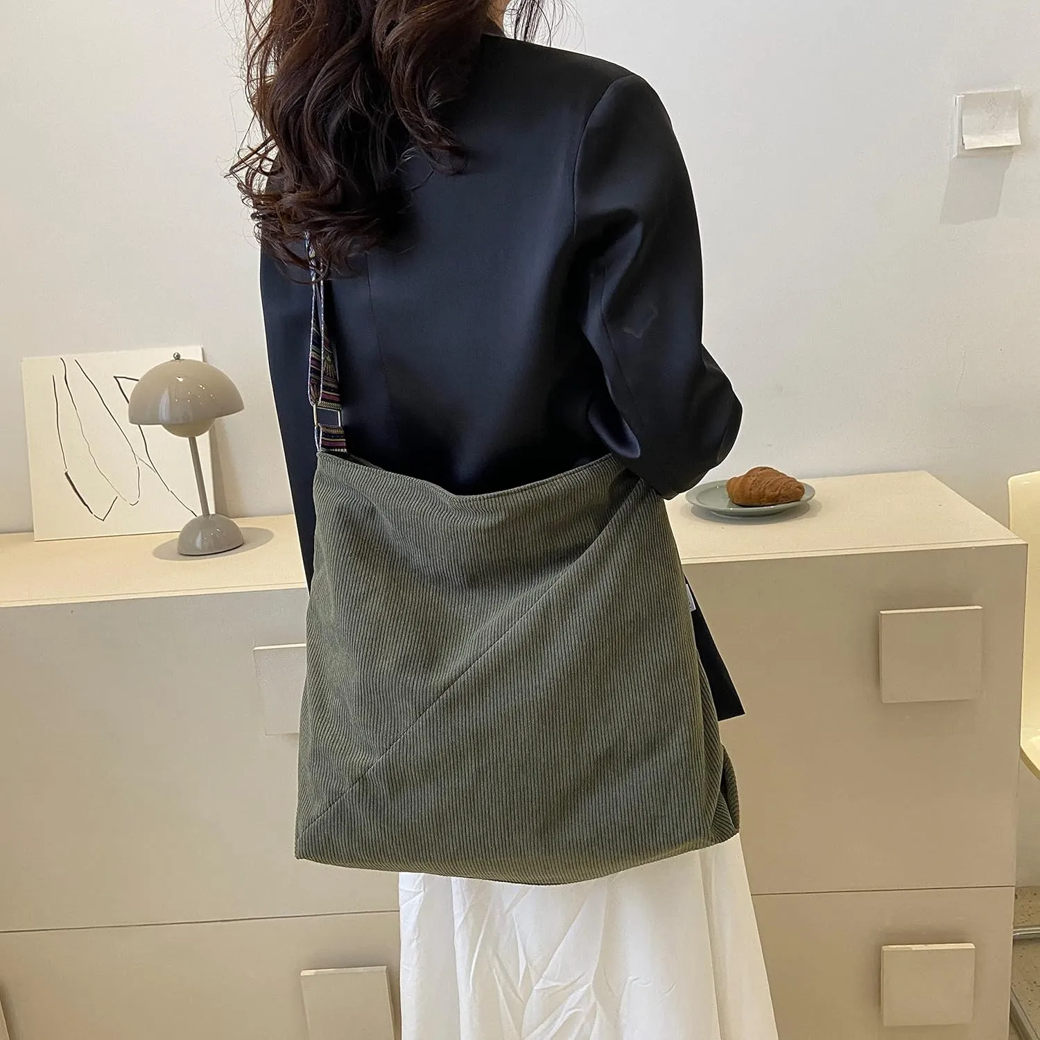 Women Corduroy Tote Bag Large Shoulder Hobo Bag for Women Boho Casual Handbag Purse