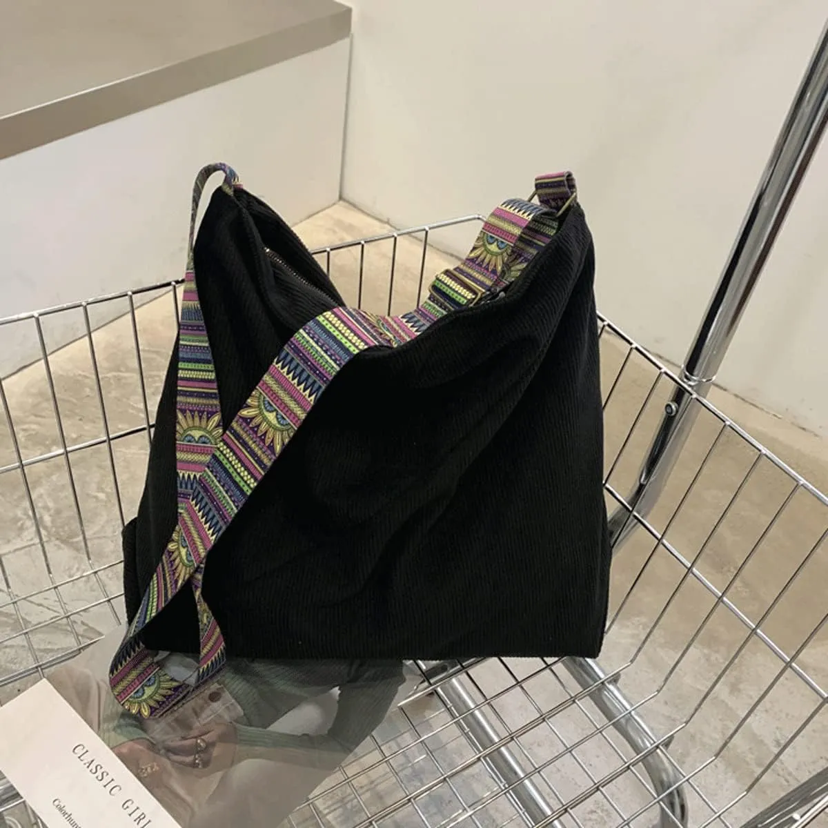Women Corduroy Tote Bag Large Shoulder Hobo Bag for Women Boho Casual Handbag Purse