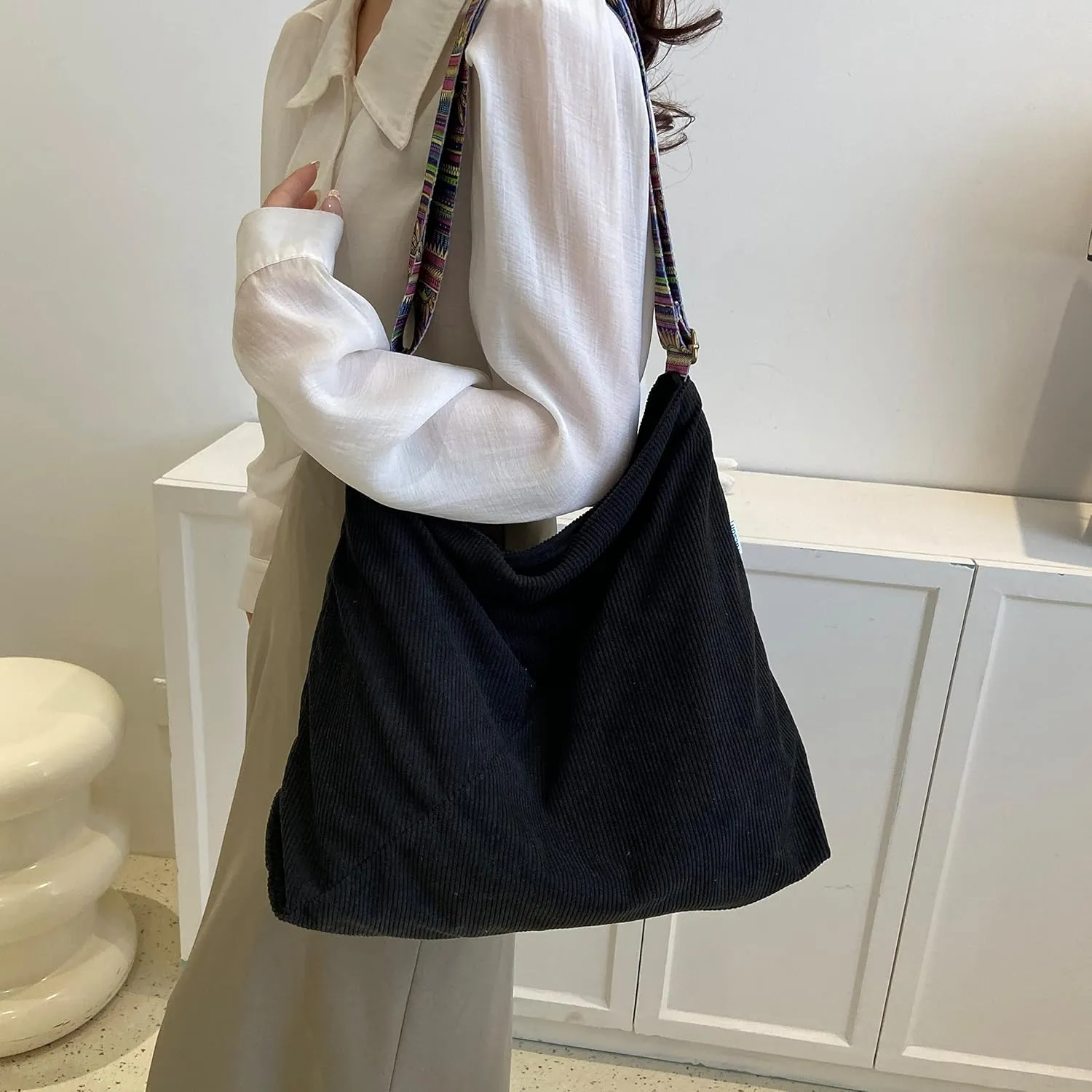 Women Corduroy Tote Bag Large Shoulder Hobo Bag for Women Boho Casual Handbag Purse