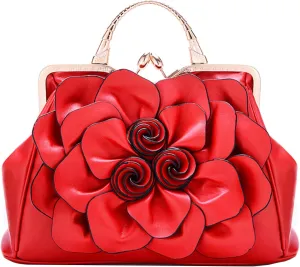 Women Flower Top Handle Handbags Purses Faux Leather Floral Evening Shoulder Bags Satchel