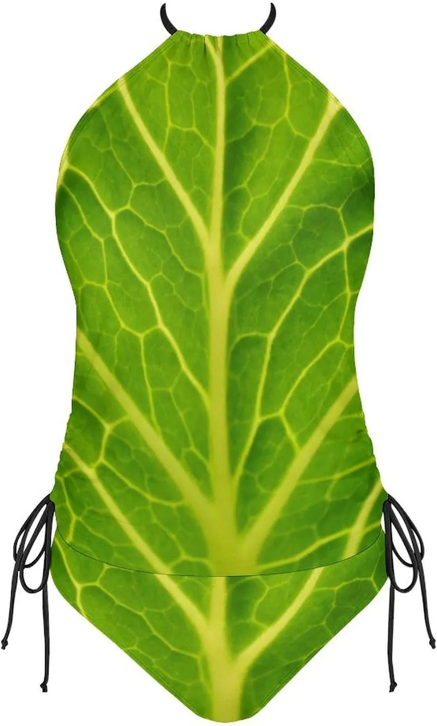 Women Halter Tankini Bathing Suit Green Cabbage Leaf Tummy Control Swimsuit Halter Swimwear