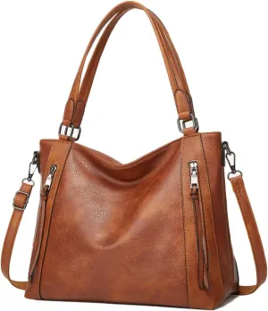 Women Hobo Top Handle Shoulder Bag Purse Vegan Leather Zipper Tote Retro Satchel Handbag