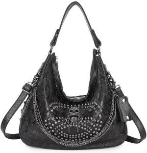 Women Skull Tote Shoulder Purse Handbag Faux Leather Gothic Chain Rivet Satchel