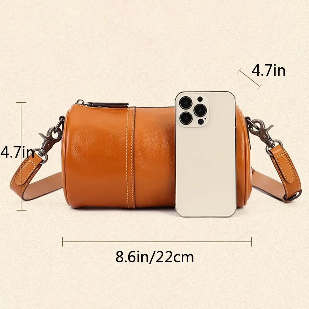 Women Sling Bag Purse Crossbody Shoulder Bag Leather Retro Cylindrical Mobile Phone Packet Satchel