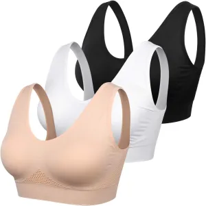 Women Sports Bra Comfortable Sleep Bras No Underwire Seamless Workout Yoga Bra of 3 Pack