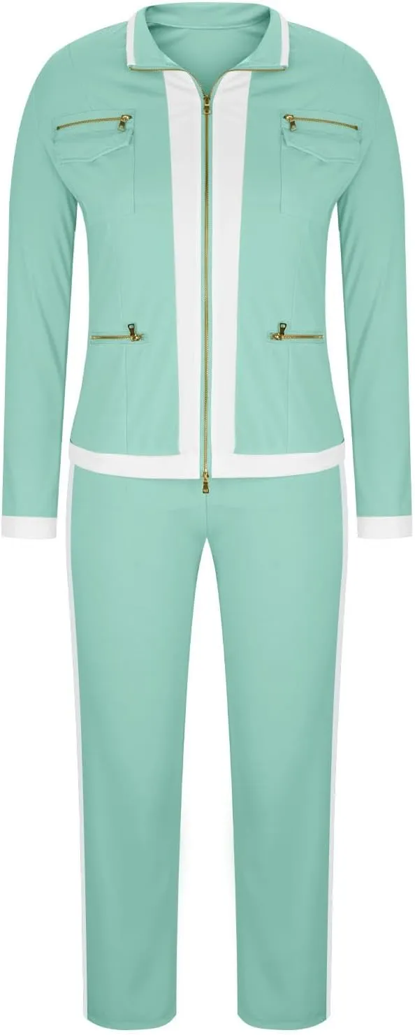 Womens 2 Piece Outfits Casual Fashion Zip Up Jacket Sweatsuits with Sweatpant Travel Track Suits Lounge Sets Pockets