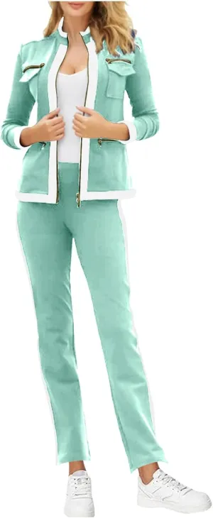 Womens 2 Piece Outfits Casual Fashion Zip Up Jacket Sweatsuits with Sweatpant Travel Track Suits Lounge Sets Pockets