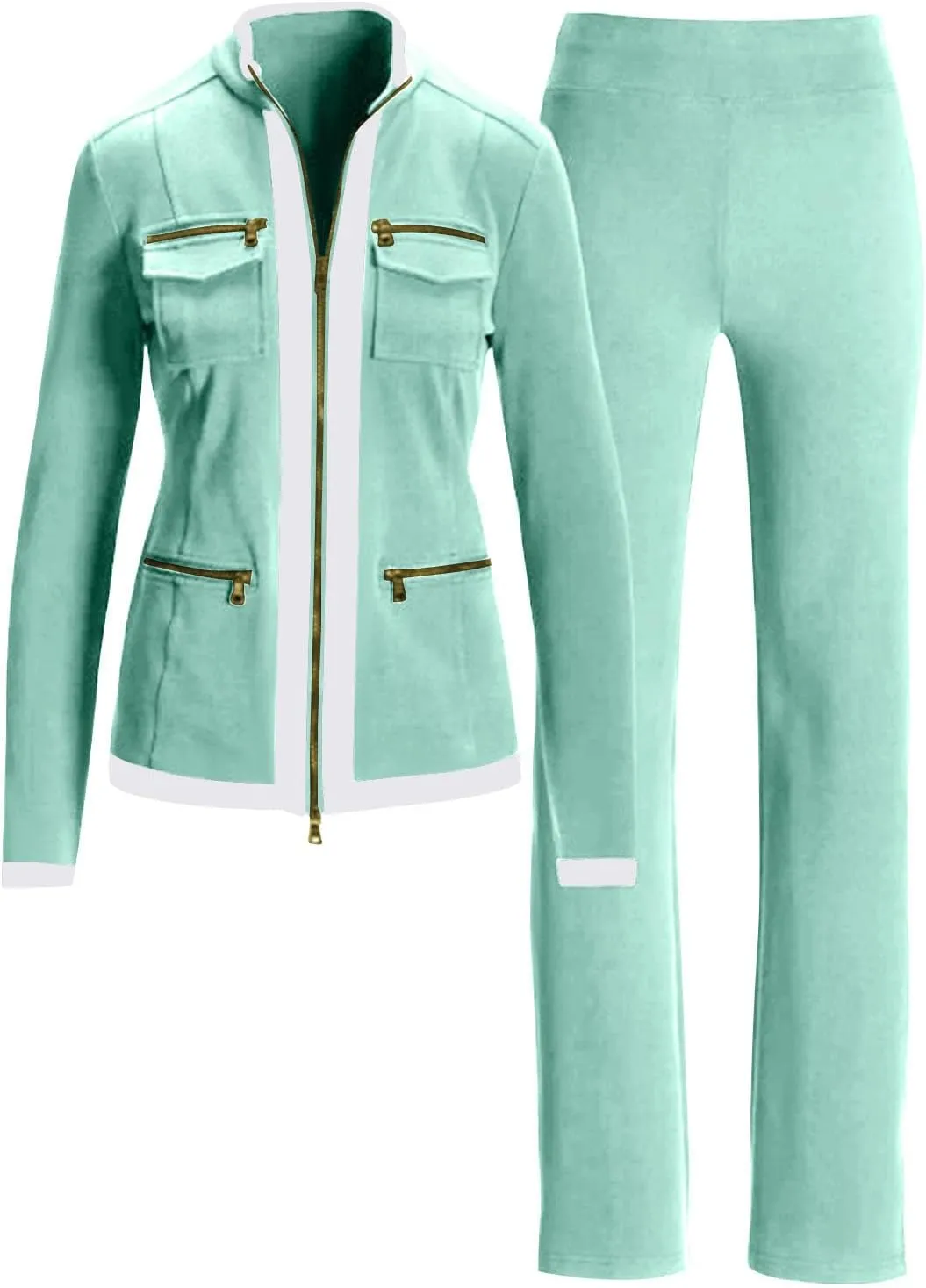 Womens 2 Piece Outfits Casual Fashion Zip Up Jacket Sweatsuits with Sweatpant Travel Track Suits Lounge Sets Pockets