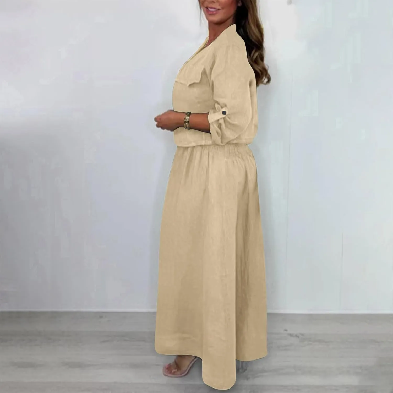 Womens 2 Piece Outfits Summer Cotton Linen Dress and Jackets Set Long Sleeve Cardigan and Cami Dresses Matching Sets