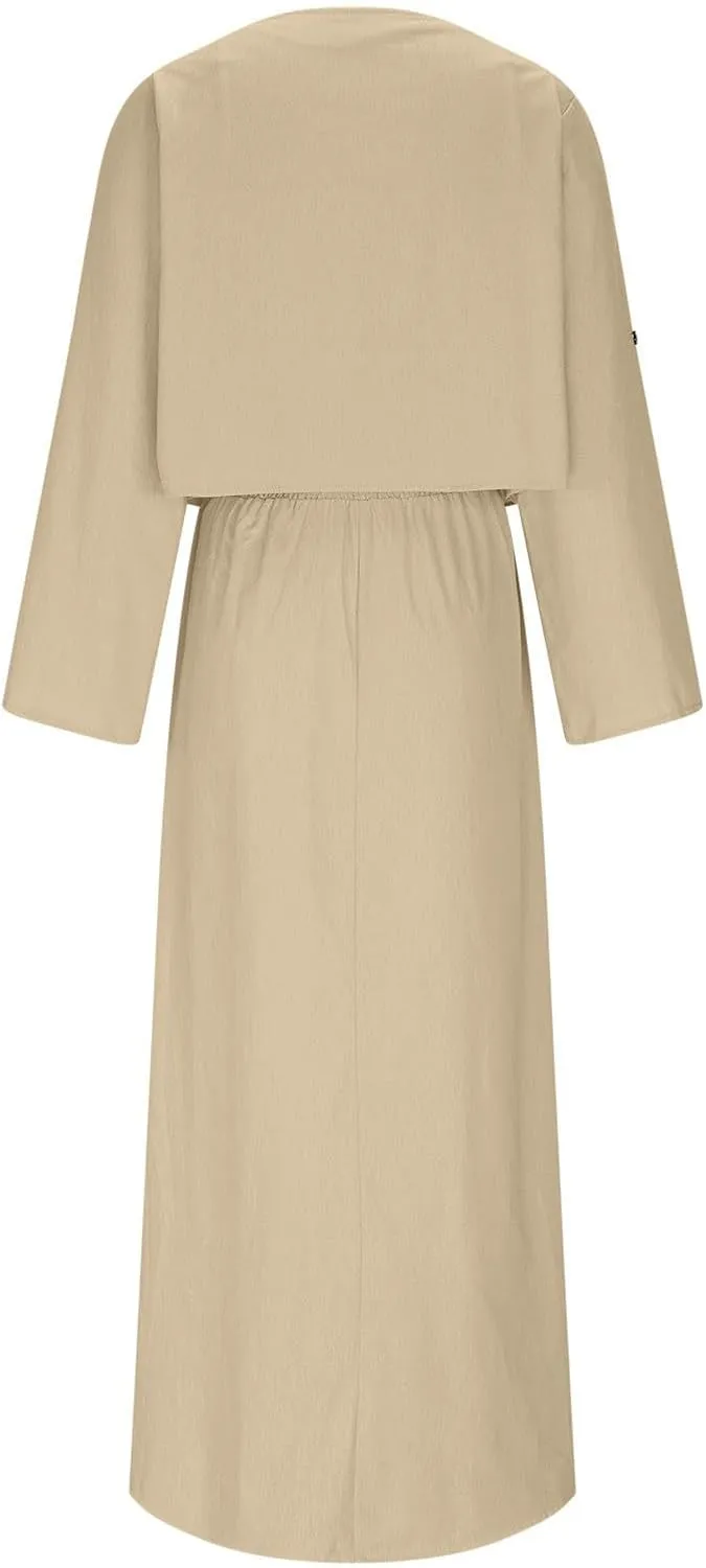 Womens 2 Piece Outfits Summer Cotton Linen Dress and Jackets Set Long Sleeve Cardigan and Cami Dresses Matching Sets