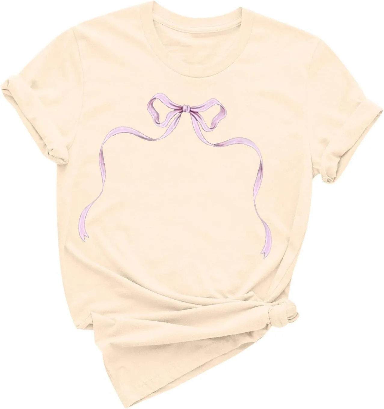 Women's Bow Graphic Tee Shirts Short Sleeve Cute Funny Crewneck T Shirt Casual Loose Fit Tops Summer Outfits Clothes