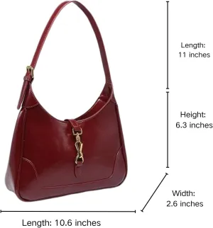 Women's Burgundy Bag PU Leather Clasp Zipper Shoulder Bag Small Wine Colored Purse Vintage Crossbody Bag