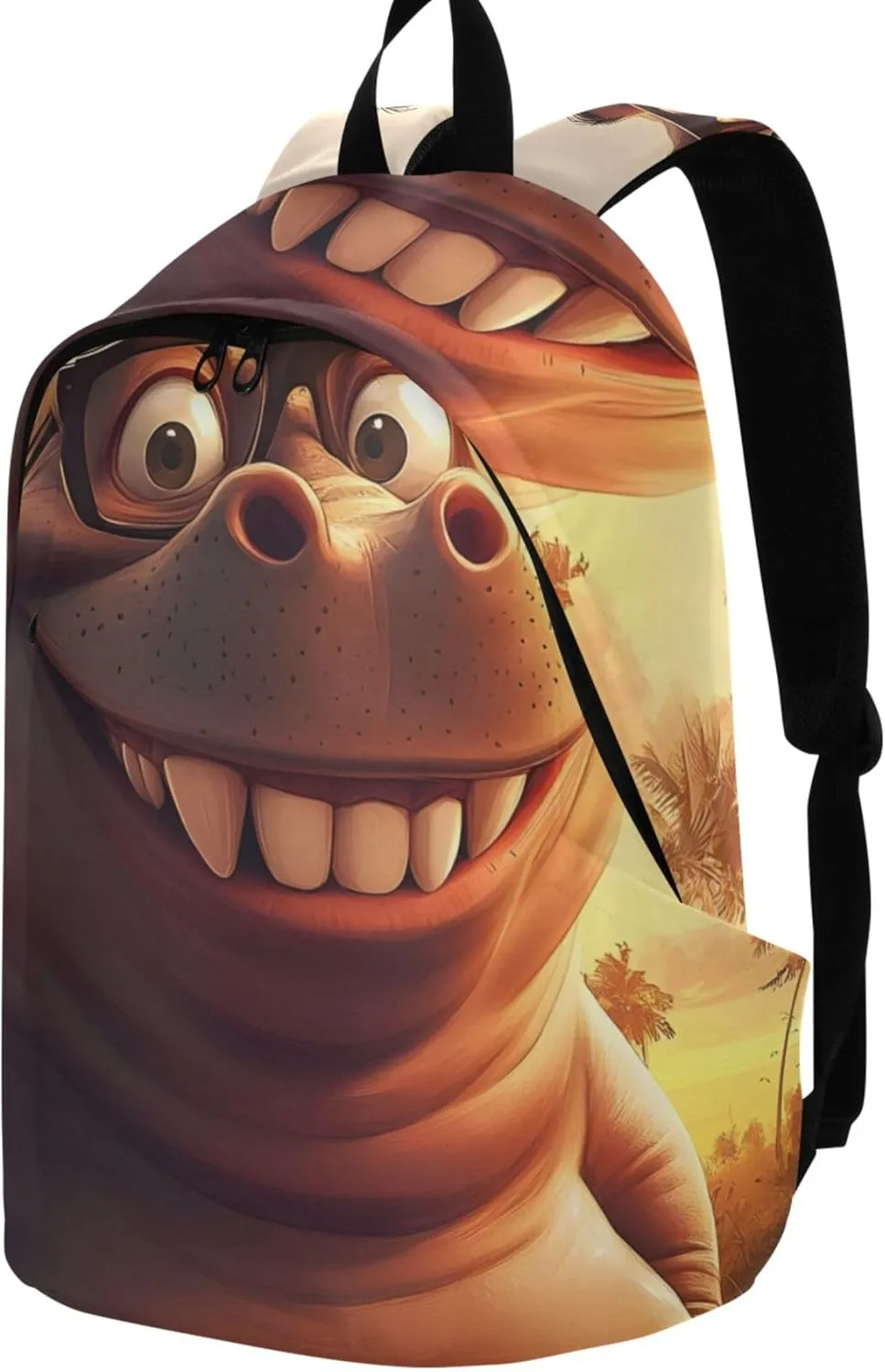 Womens Casual Backpack Daypack Cartoon Hippo Animal Print Funny Daypack School Backpack for Teens