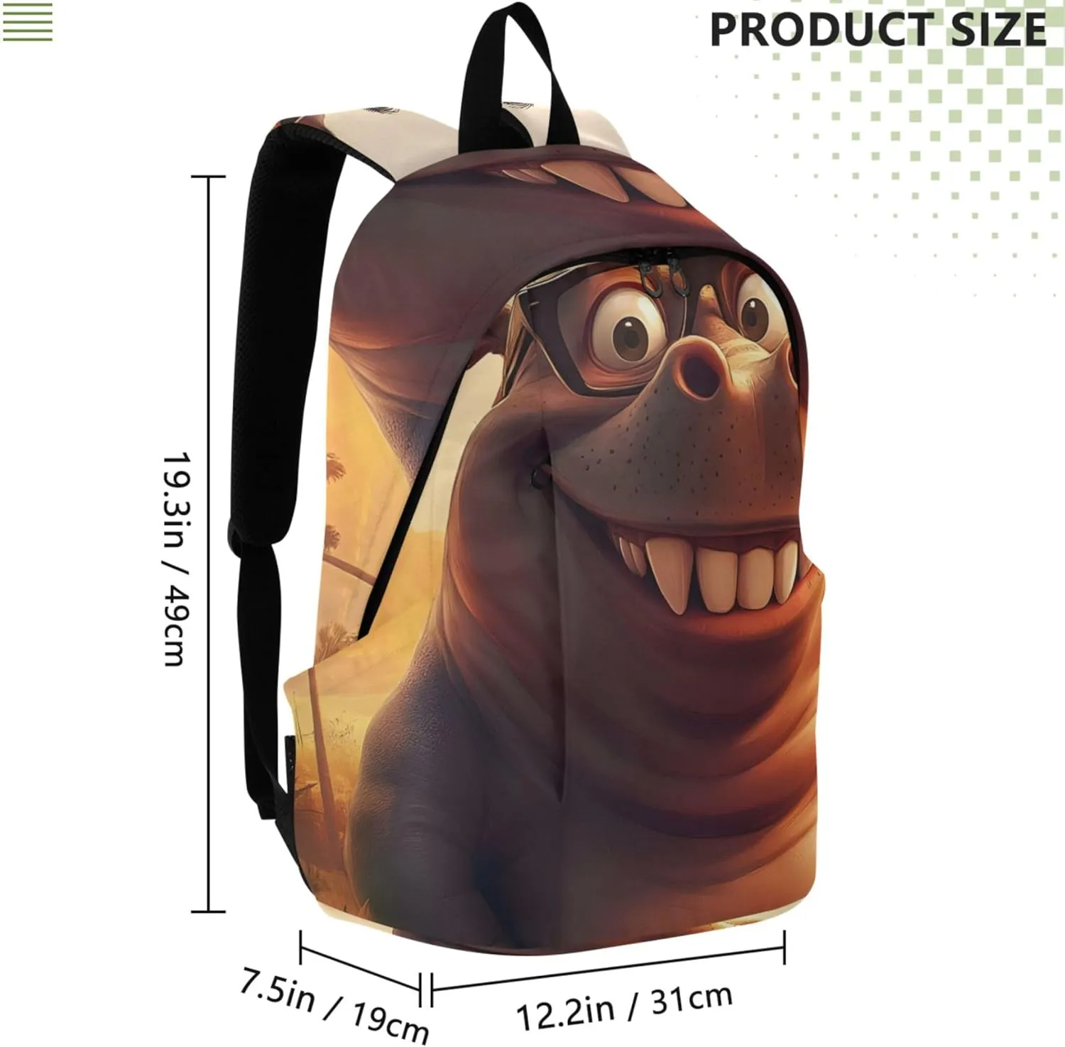 Womens Casual Backpack Daypack Cartoon Hippo Animal Print Funny Daypack School Backpack for Teens