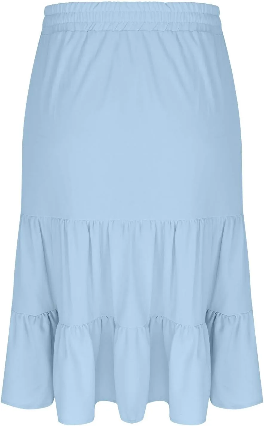 Womens Causal High Waisted Summer Midi Skirts Flowy Palazzo A-Line Long Skirt with Pockets Beach Outfits Clothes