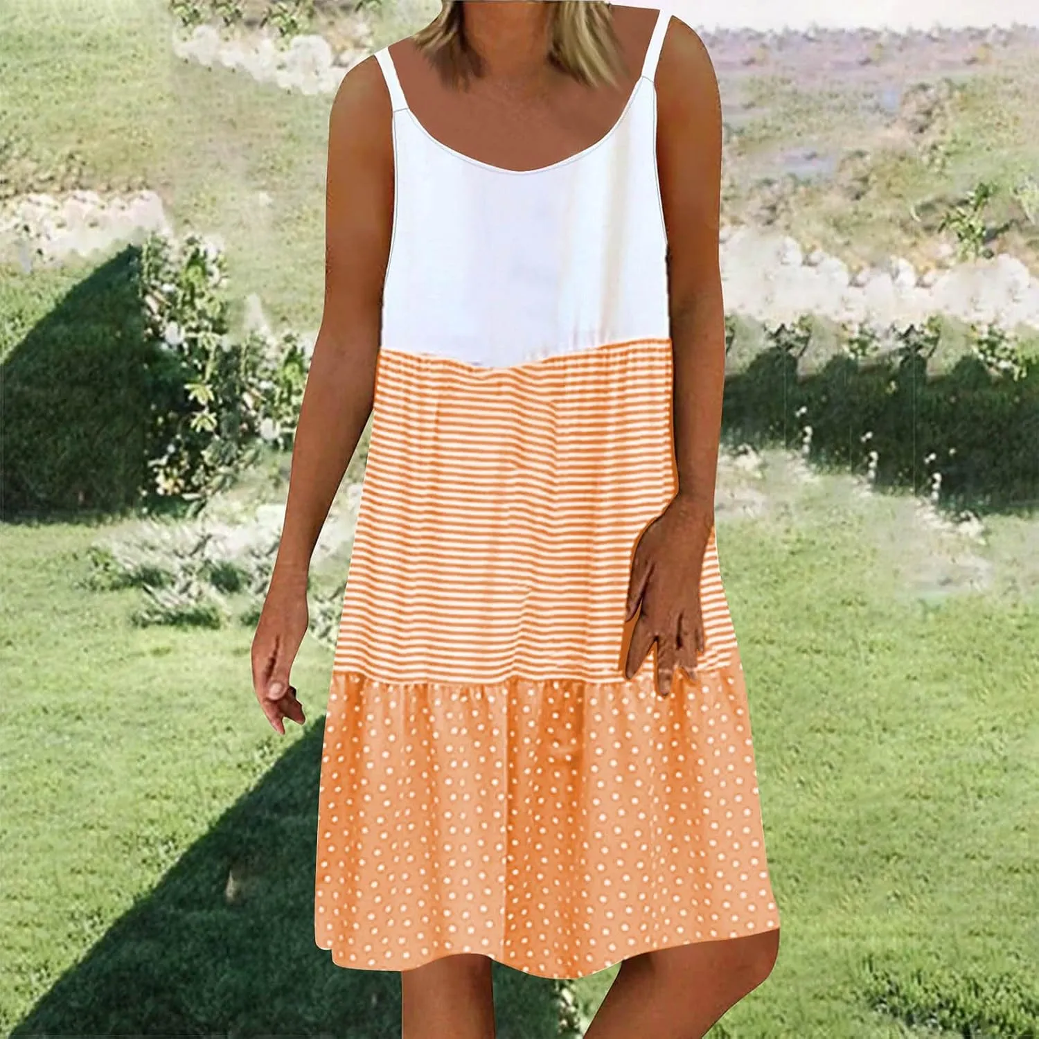Womens Dress Spaghetti Strap Swing Sleeveless Layered Flowy Going Out Dress Summer Loose Fit Beach Vacation Sundress