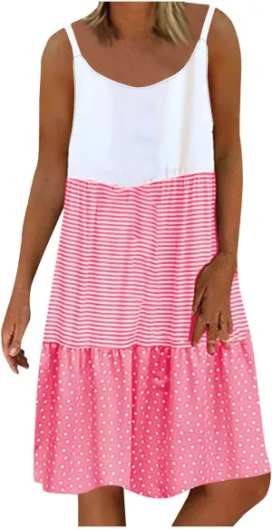 Womens Dress Spaghetti Strap Swing Sleeveless Layered Flowy Going Out Dress Summer Loose Fit Beach Vacation Sundress