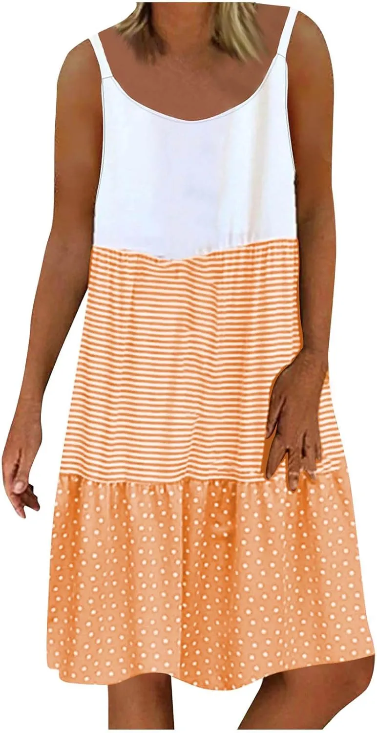 Womens Dress Spaghetti Strap Swing Sleeveless Layered Flowy Going Out Dress Summer Loose Fit Beach Vacation Sundress