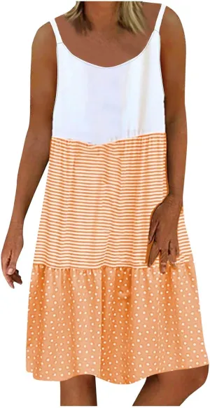 Womens Dress Spaghetti Strap Swing Sleeveless Layered Flowy Going Out Dress Summer Loose Fit Beach Vacation Sundress