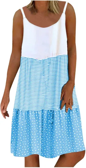 Womens Dress Spaghetti Strap Swing Sleeveless Layered Flowy Going Out Dress Summer Loose Fit Beach Vacation Sundress