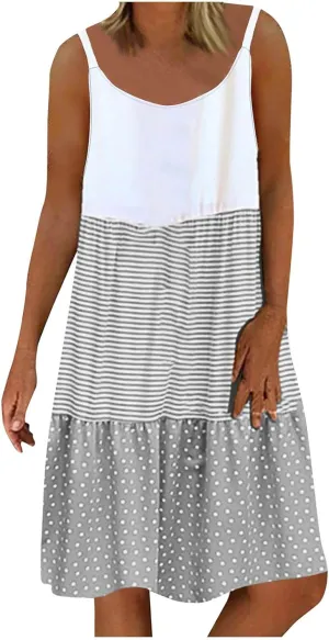 Womens Dress Spaghetti Strap Swing Sleeveless Layered Flowy Going Out Dress Summer Loose Fit Beach Vacation Sundress