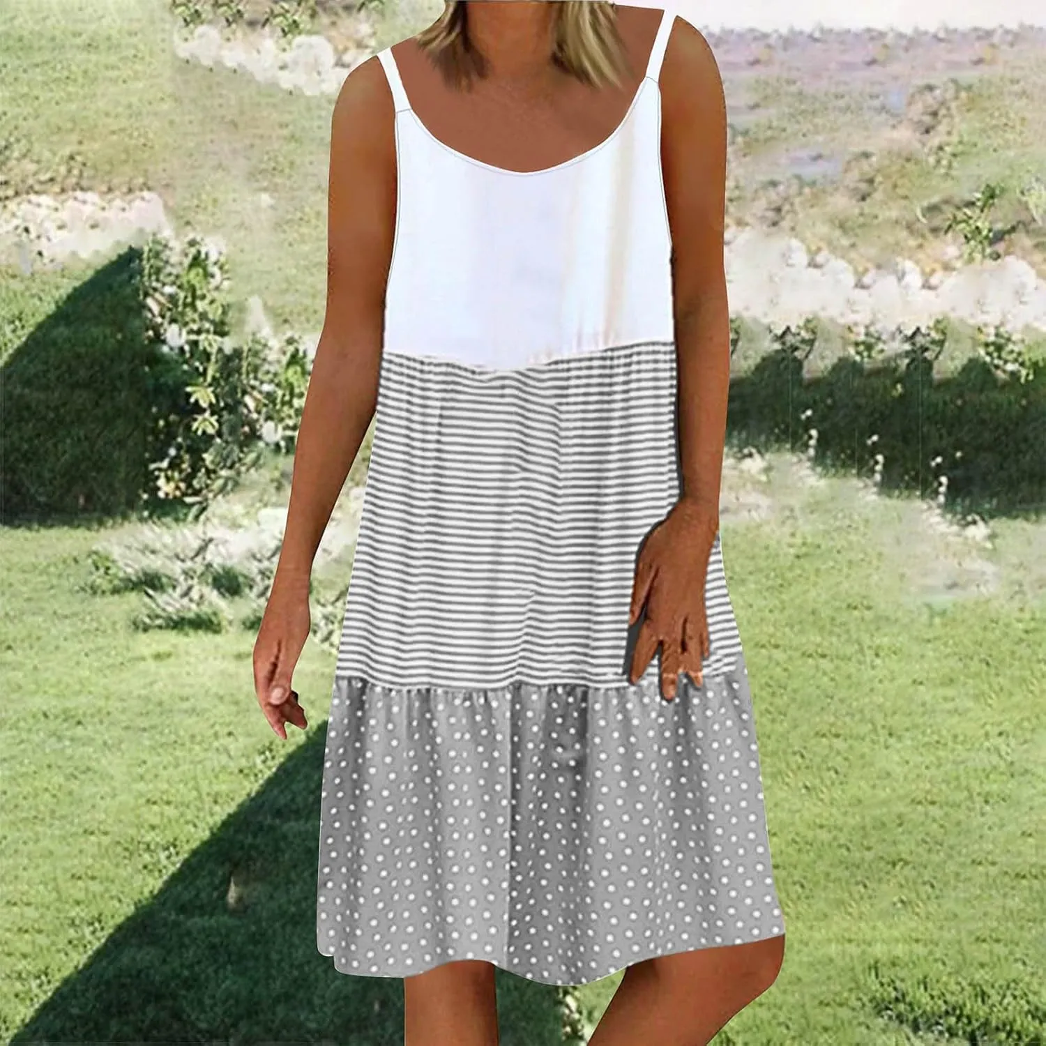 Womens Dress Spaghetti Strap Swing Sleeveless Layered Flowy Going Out Dress Summer Loose Fit Beach Vacation Sundress
