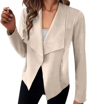 Women's Faux Suede Jacket 2024 Fall Long Sleeve Zipper Lapel Cropped Coat with Pockets Y2K Moto Jackets Outwear