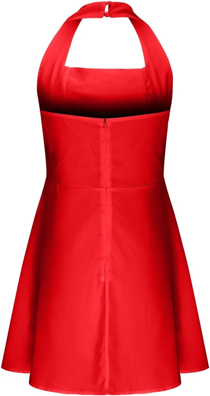 Womens Halter Dress Summer Solid Color A Line Wrap Short Dresses Sleeveless Mini Sundresses Workout Outfits Clothes
