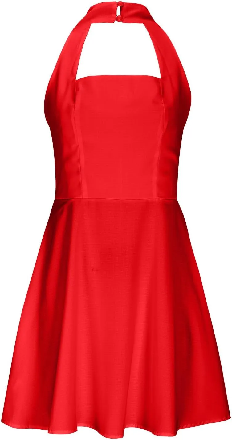 Womens Halter Dress Summer Solid Color A Line Wrap Short Dresses Sleeveless Mini Sundresses Workout Outfits Clothes