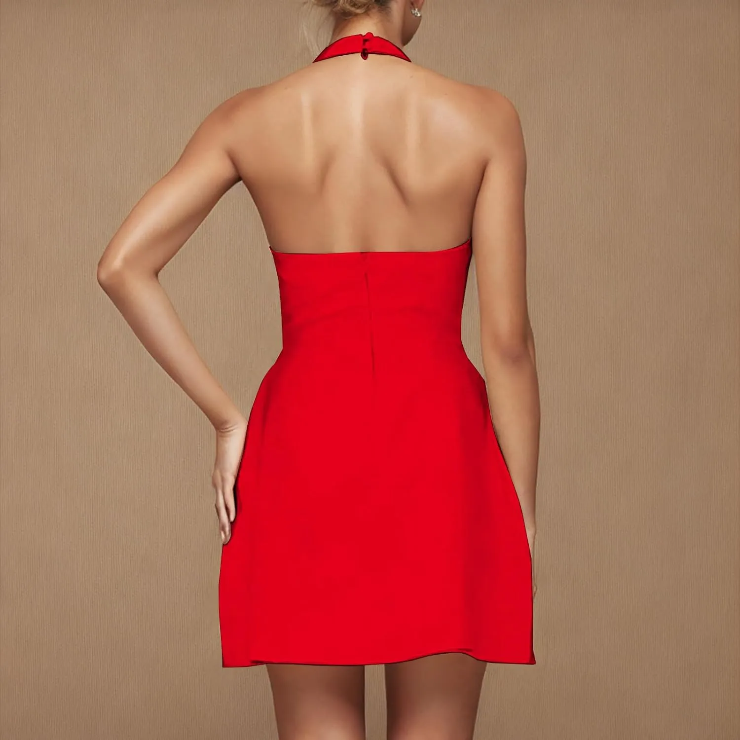 Womens Halter Dress Summer Solid Color A Line Wrap Short Dresses Sleeveless Mini Sundresses Workout Outfits Clothes