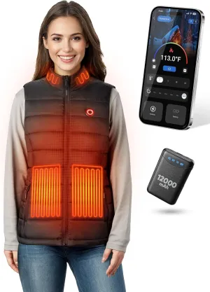 Womens Heated Vest with 12000mAh Battery - Three Heating Settings, App Controllable