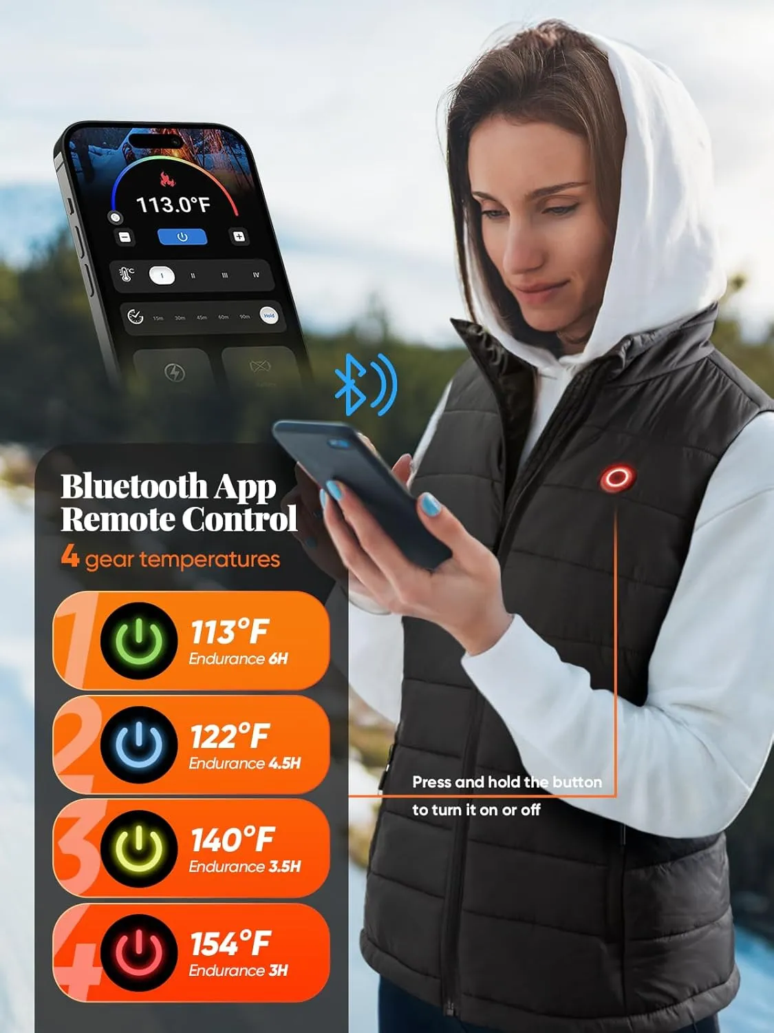 Womens Heated Vest with 12000mAh Battery - Three Heating Settings, App Controllable