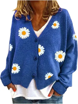 Women’s Knit Loose Cardigan Open Front Button Down Casual Knit Sweaters Fall Loose V Neck Crop Bolero