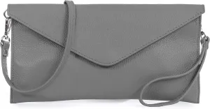 Women's Leather Wristlets Clutch Bag in Envelope Shape - 100% Italian Leather with Long Shoulder Strap