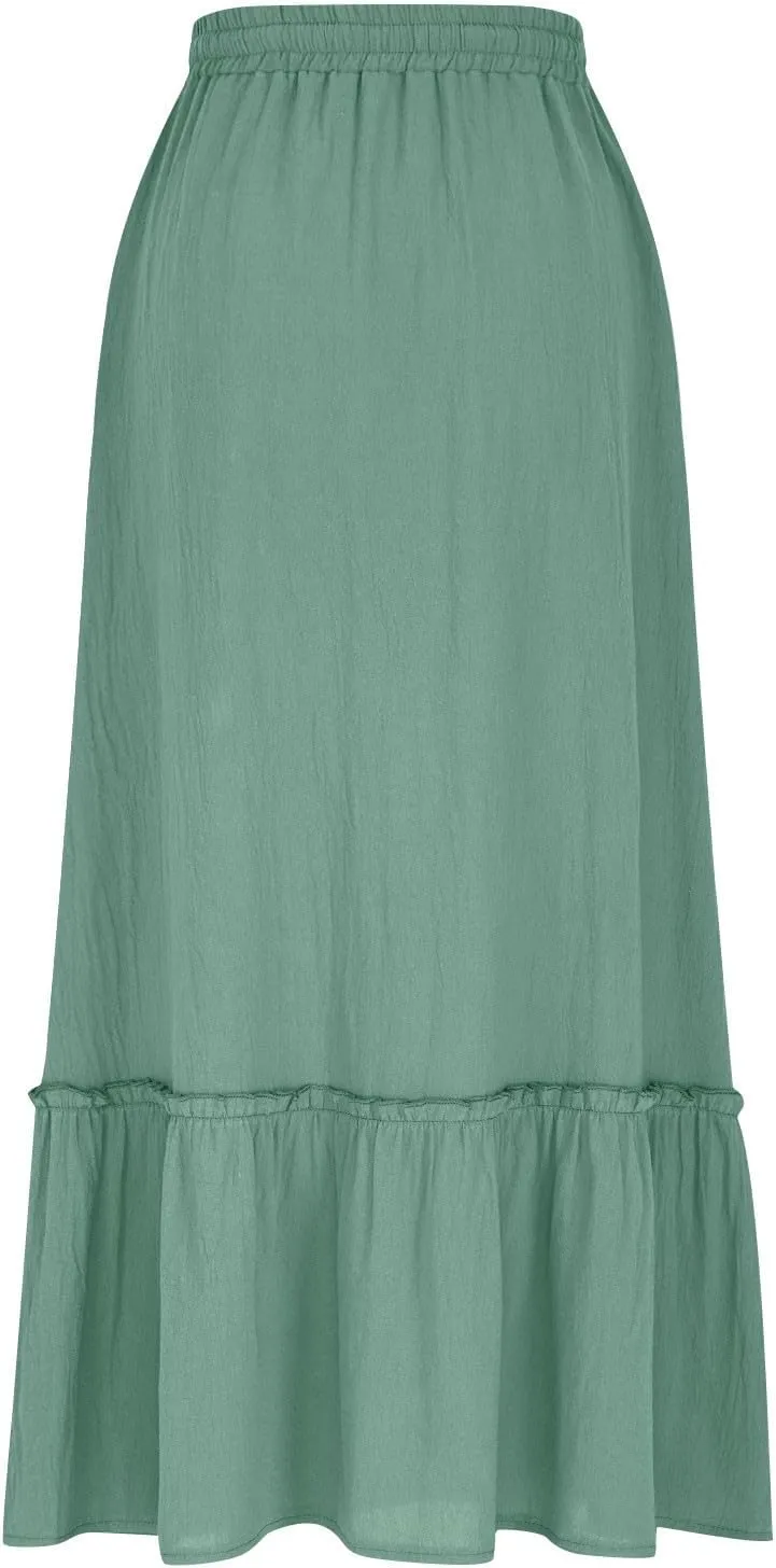 Women's Midi Summer Flowy Swing A-Line Skirts Casual Elastic Waist Tiered Long Skirt Beach Vacation Outfits Clothes