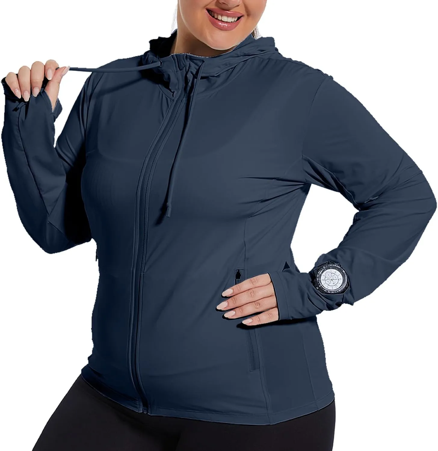 Womens Plus Size Lightweight Sun Protection Jacket SPF Hoodie UPF 50  Full Zip Cooling Summer with Thumb Hole