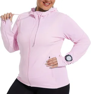Womens Plus Size Lightweight Sun Protection Jacket SPF Hoodie UPF 50  Full Zip Cooling Summer with Thumb Hole
