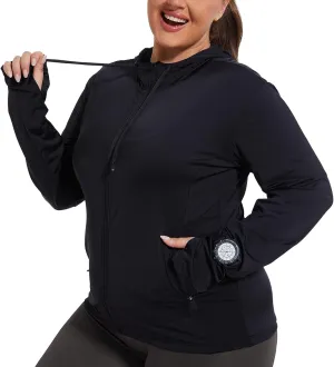 Womens Plus Size Lightweight Sun Protection Jacket SPF Hoodie UPF 50  Full Zip Cooling Summer with Thumb Hole