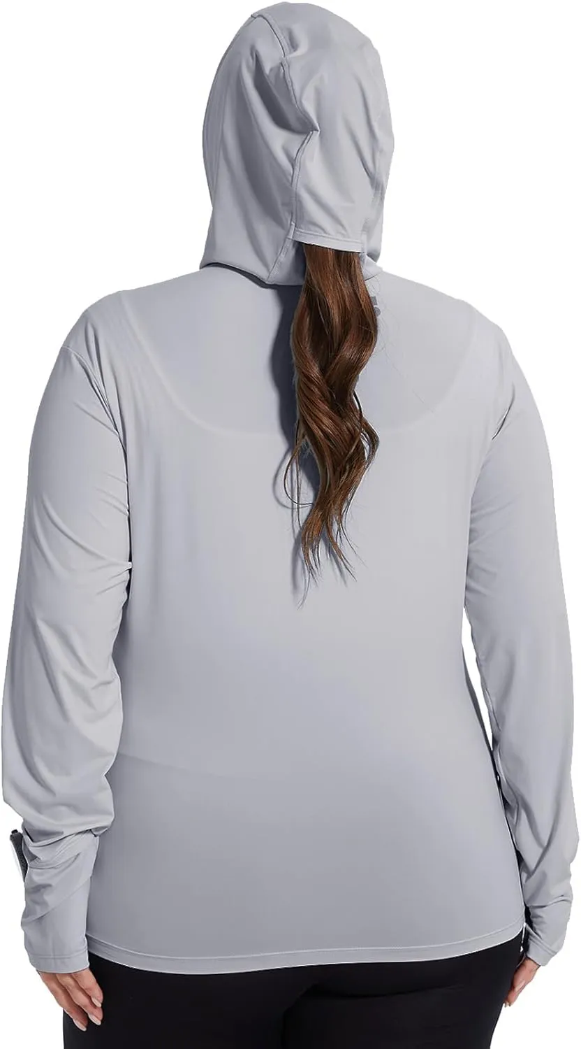 Womens Plus Size Lightweight Sun Protection Jacket SPF Hoodie UPF 50  Full Zip Cooling Summer with Thumb Hole