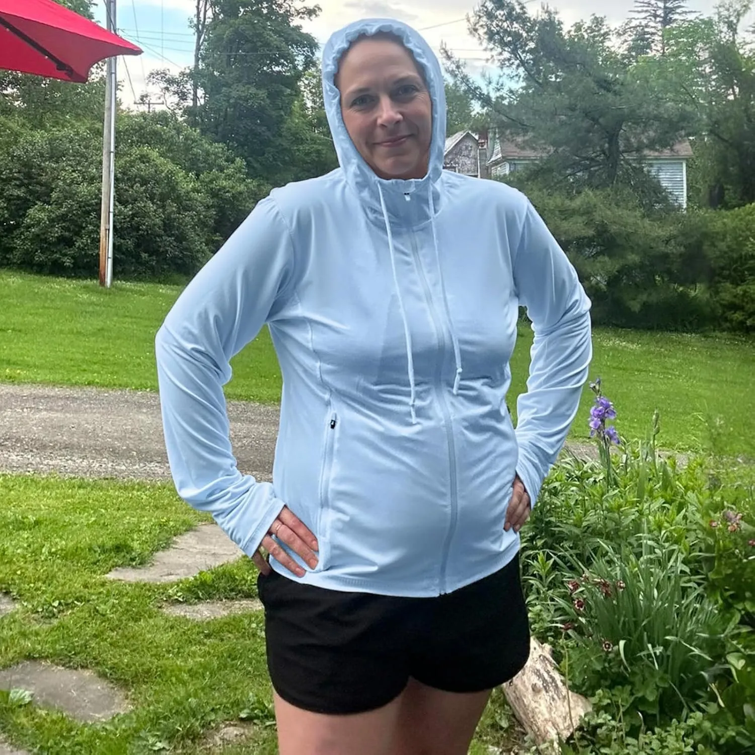 Womens Plus Size Lightweight Sun Protection Jacket SPF Hoodie UPF 50  Full Zip Cooling Summer with Thumb Hole