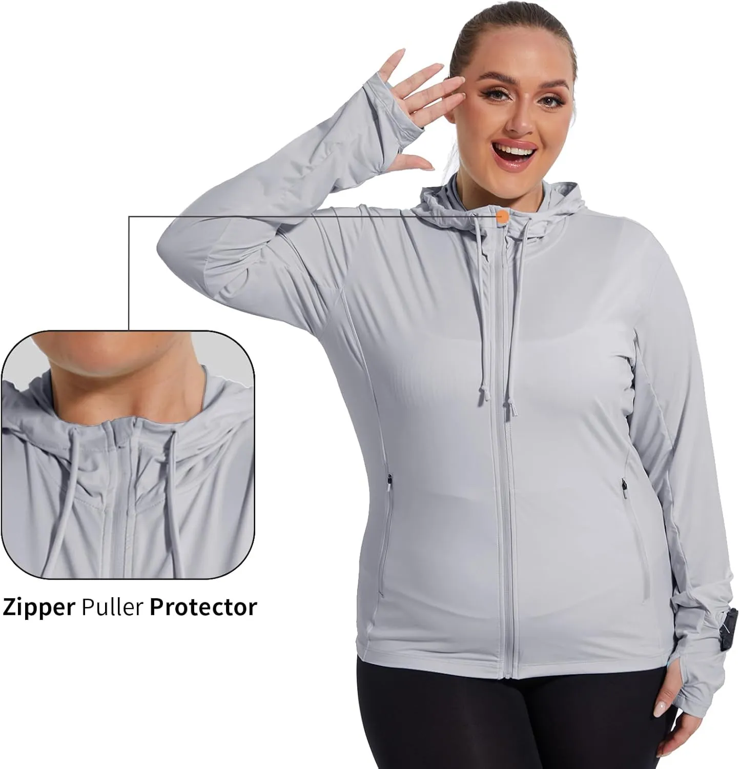 Womens Plus Size Lightweight Sun Protection Jacket SPF Hoodie UPF 50  Full Zip Cooling Summer with Thumb Hole