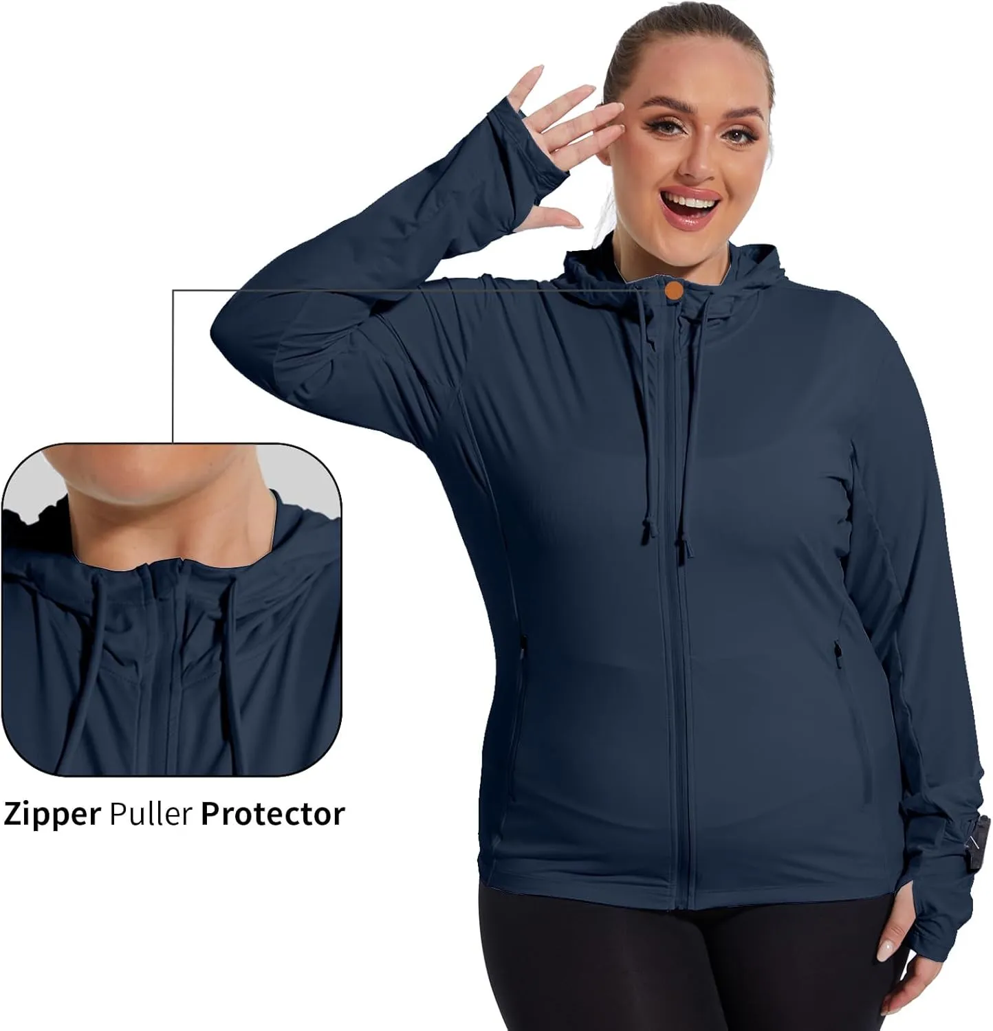 Womens Plus Size Lightweight Sun Protection Jacket SPF Hoodie UPF 50  Full Zip Cooling Summer with Thumb Hole