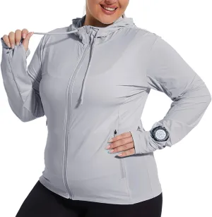 Womens Plus Size Lightweight Sun Protection Jacket SPF Hoodie UPF 50  Full Zip Cooling Summer with Thumb Hole